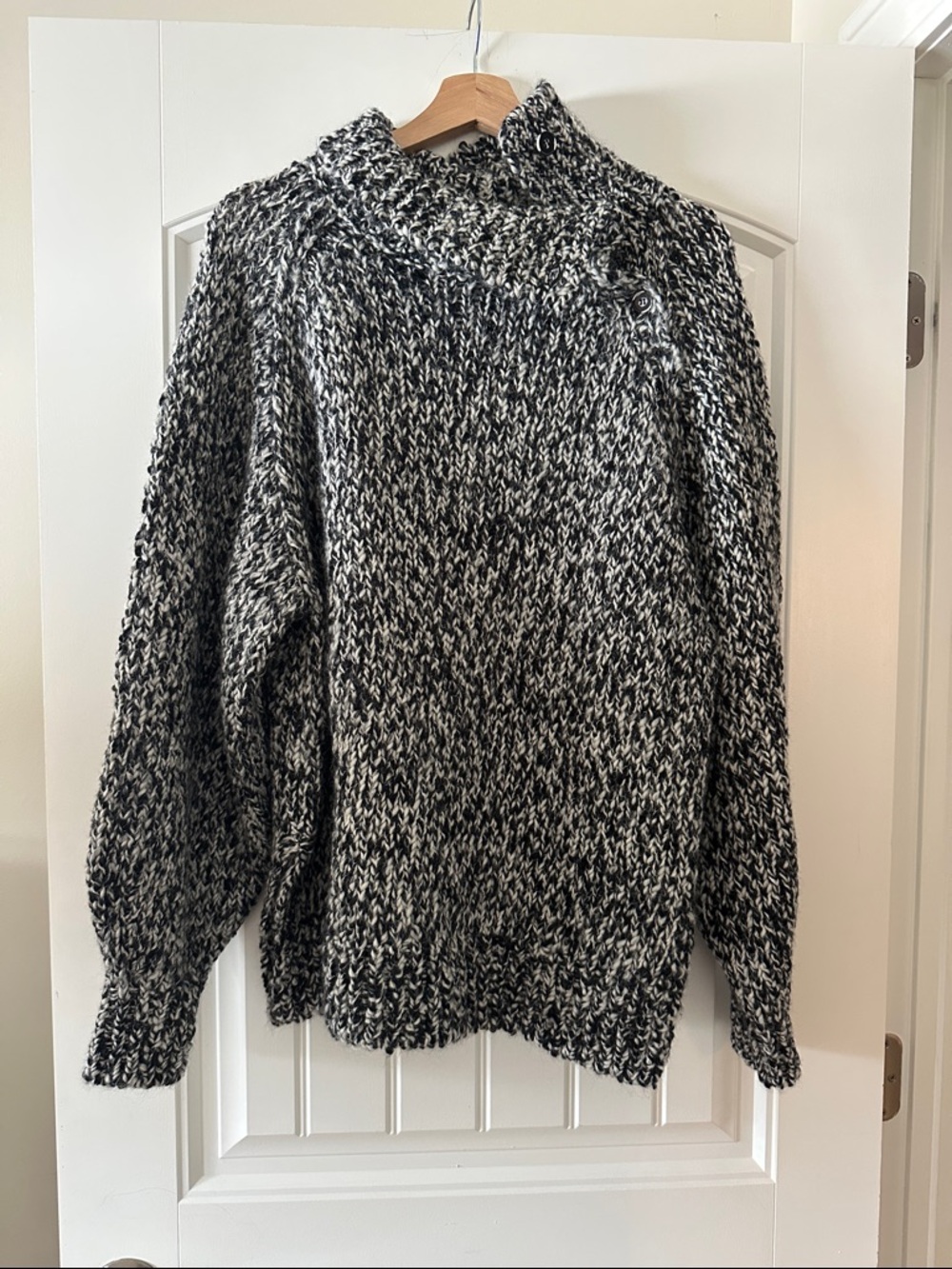 Chunky Marled Black & White Cowl Neck Sweater